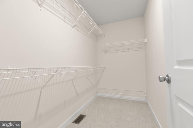 walk in closet with visible vents and carpet flooring