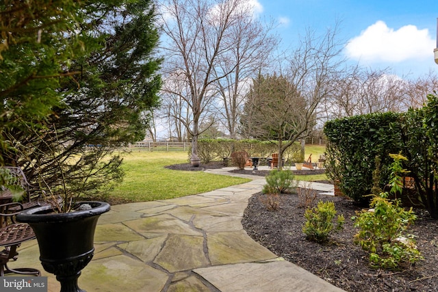 view of yard with a patio and fence