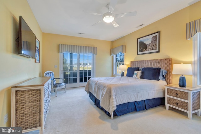 24537 Wave Maker Dr, Millsboro, DE 19966 - bedroom with access to exterior, visible vents, a ceiling fan, and carpet