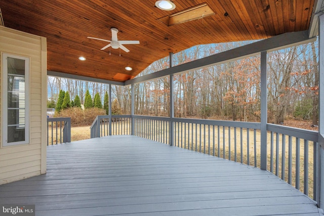 wooden deck with ceiling fan