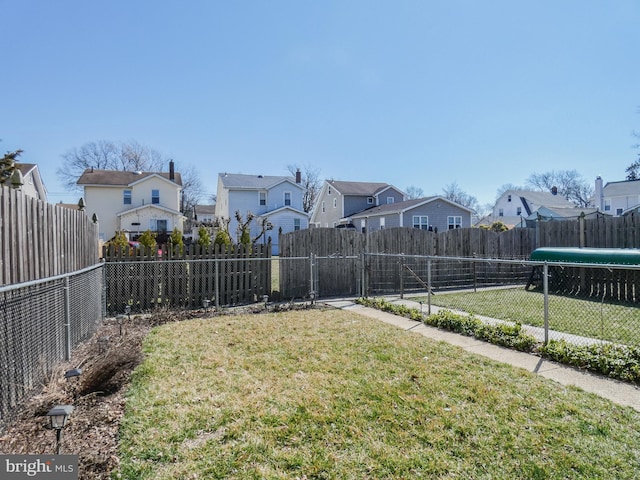 view of yard featuring a residential view and a fenced backyard