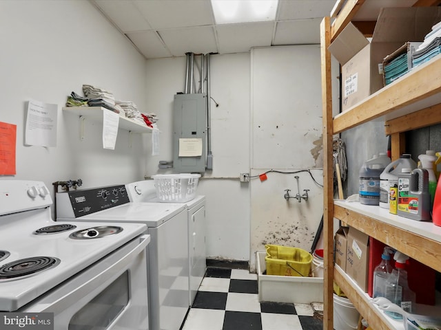 laundry room with washer hookup, tile patterned floors, and electric panel