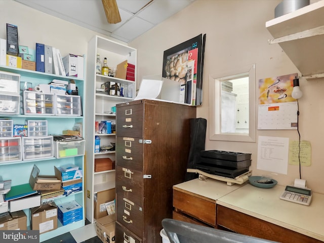 home office with a drop ceiling