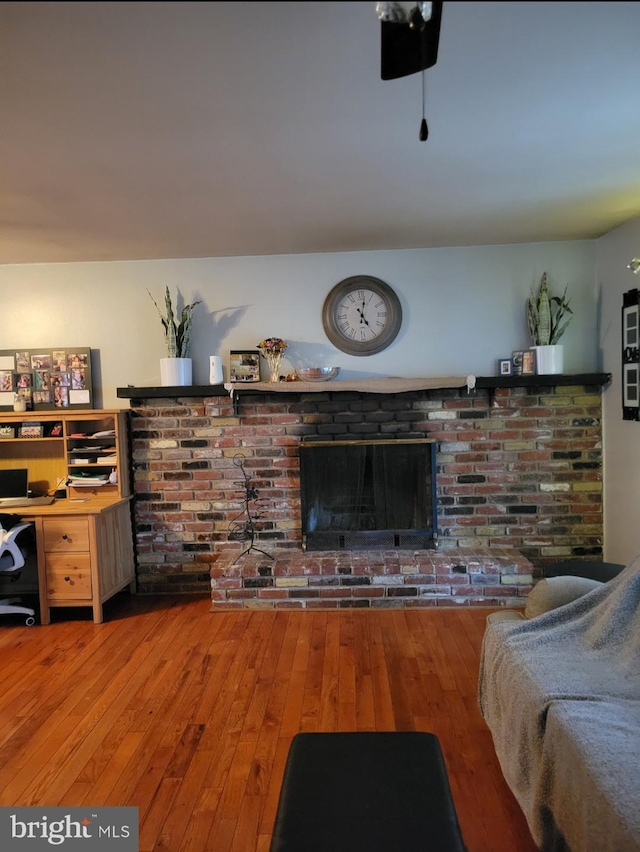 living room featuring a fireplace and hardwood / wood-style flooring