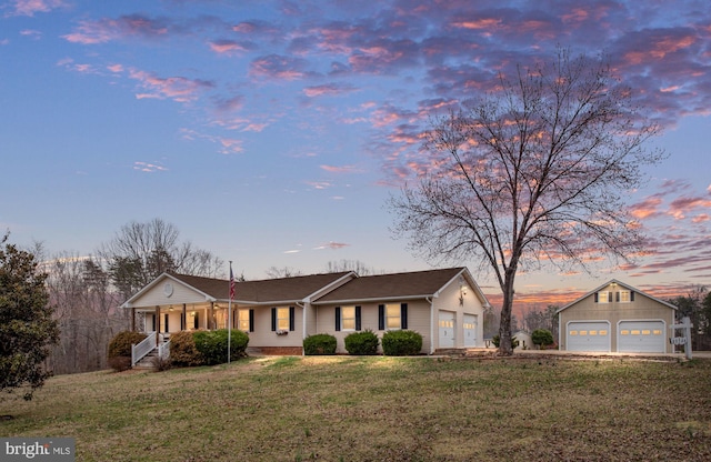 view of front facade with covered porch and a front yard