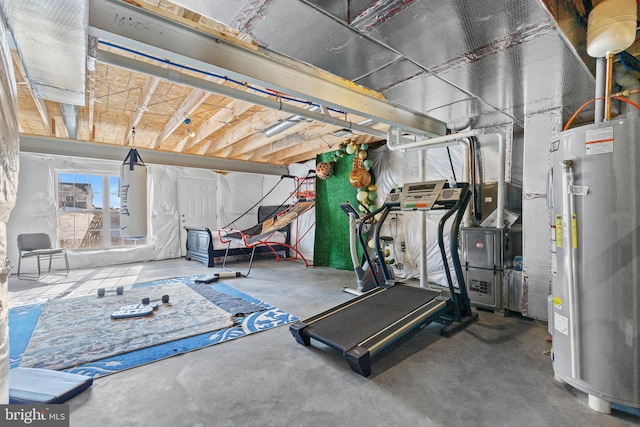 exercise room featuring water heater