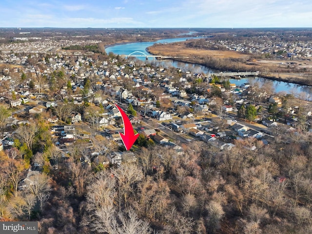 aerial view featuring a water view