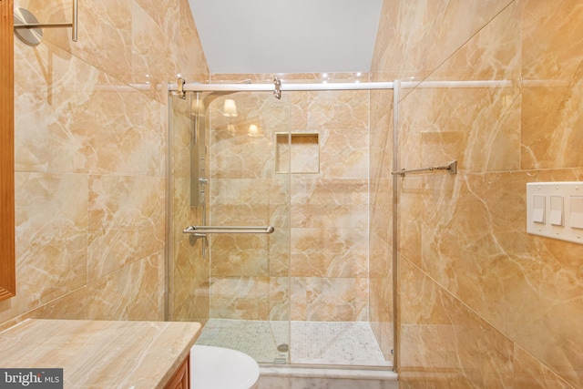 bathroom featuring a shower stall and toilet