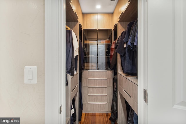 walk in closet featuring wood finished floors