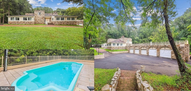 view of pool featuring a lawn, a fenced in pool, and fence