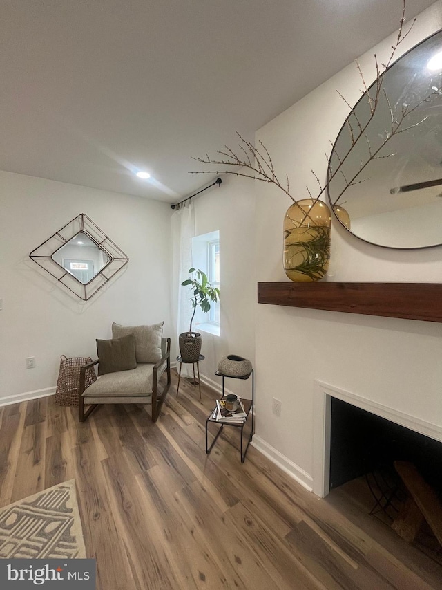 sitting room featuring baseboards and wood finished floors