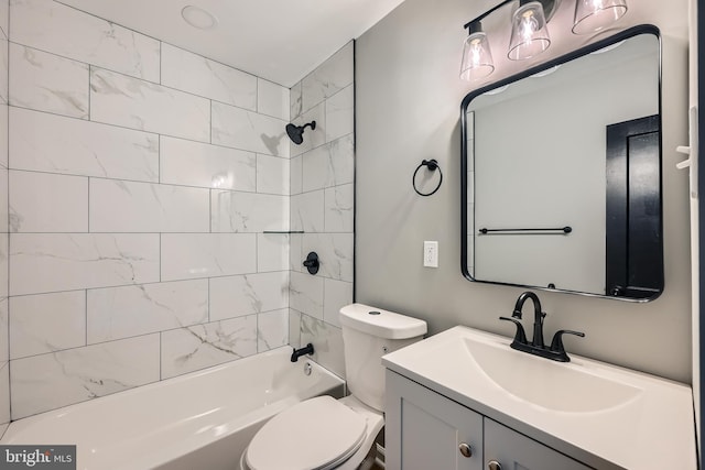 full bathroom with vanity,  shower combination, and toilet