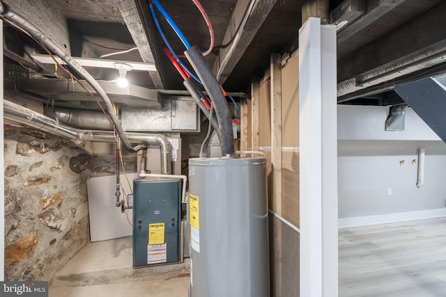 utility room featuring water heater