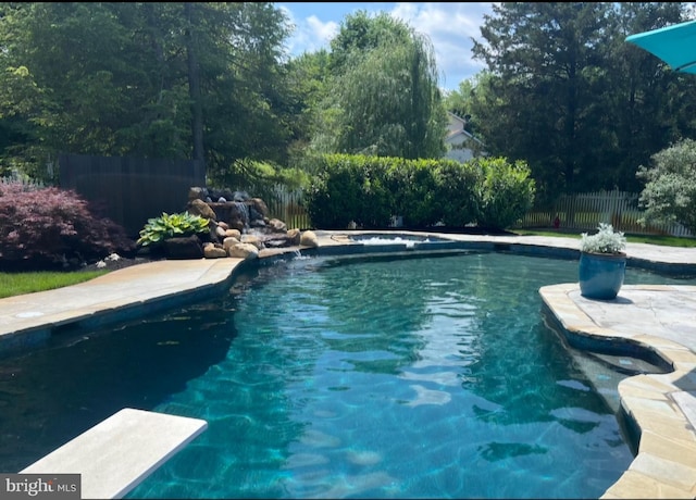 view of swimming pool featuring a fenced backyard and a fenced in pool