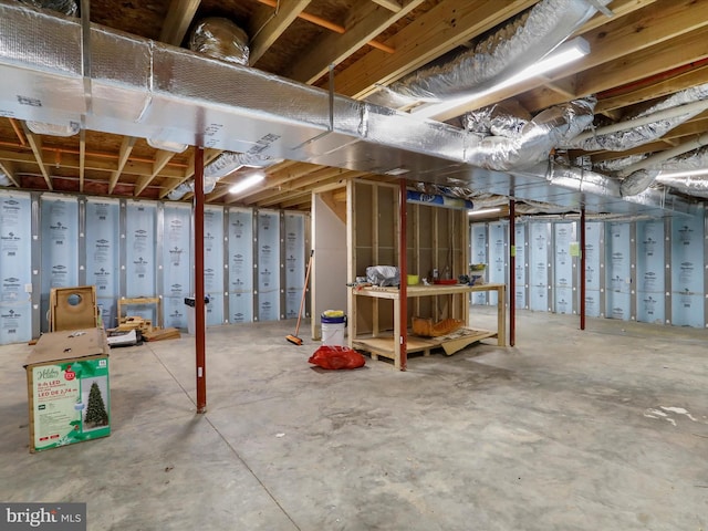 view of unfinished basement