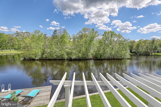 dock area featuring a water view