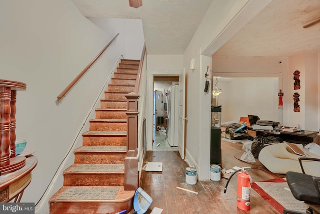 stairway with wood-type flooring