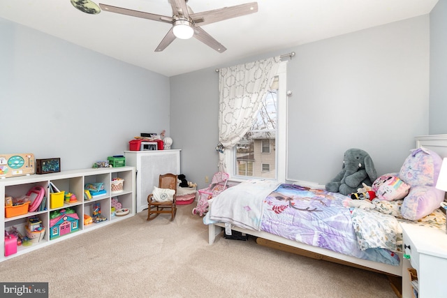 bedroom with carpet and ceiling fan