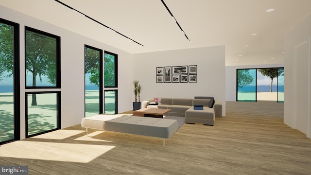 living area featuring recessed lighting and wood finished floors