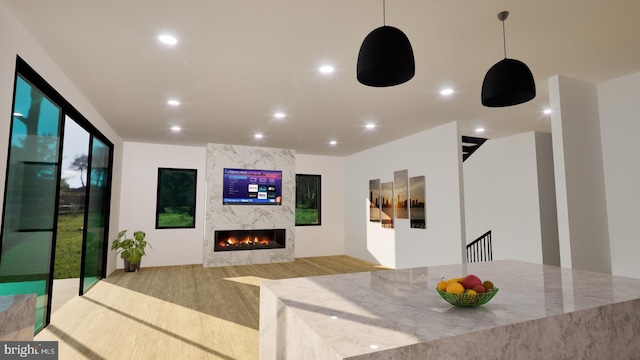 interior space featuring a high end fireplace