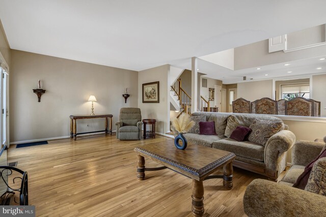 12521 N Lake Ct, Fairfax, VA 22033 - living area featuring recessed lighting, baseboards, stairway, and wood finished floors
