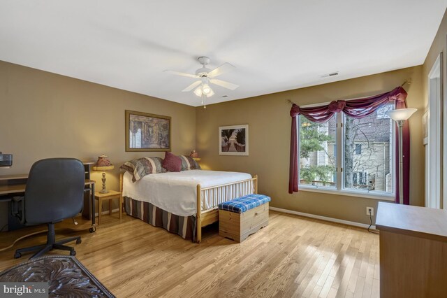 12521 N Lake Ct, Fairfax, VA 22033 - bedroom with light wood-style floors, baseboards, visible vents, and ceiling fan