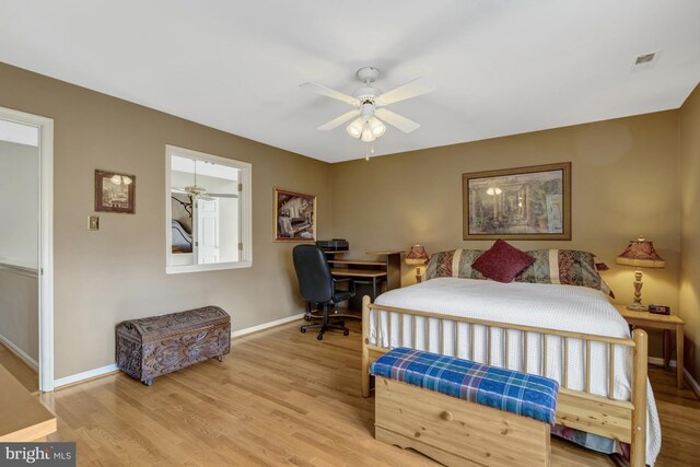 12521 N Lake Ct, Fairfax, VA 22033 - bedroom featuring visible vents, baseboards, ceiling fan, and wood finished floors