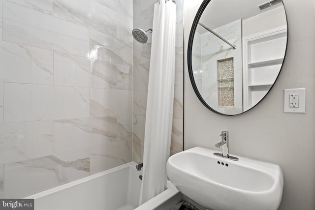 3517 Woodbine St, Chevy Chase, MD 20815 - full bathroom featuring visible vents, shower / bath combination with curtain, and a sink