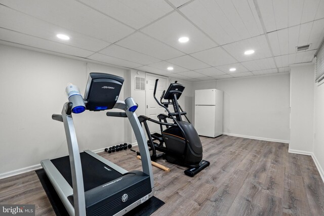 3517 Woodbine St, Chevy Chase, MD 20815 - workout area with recessed lighting, baseboards, visible vents, and wood finished floors