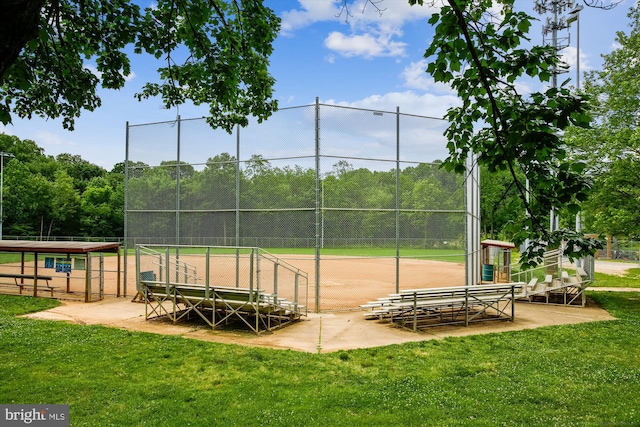 view of property's community featuring a yard and fence