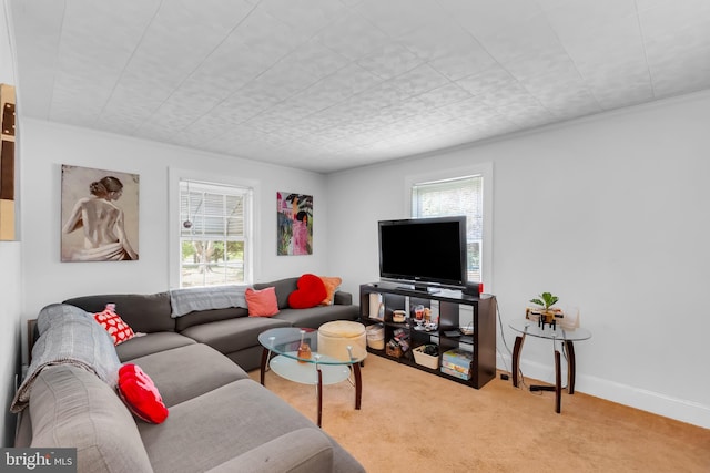 carpeted living room with a healthy amount of sunlight