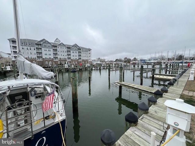 dock area featuring a water view