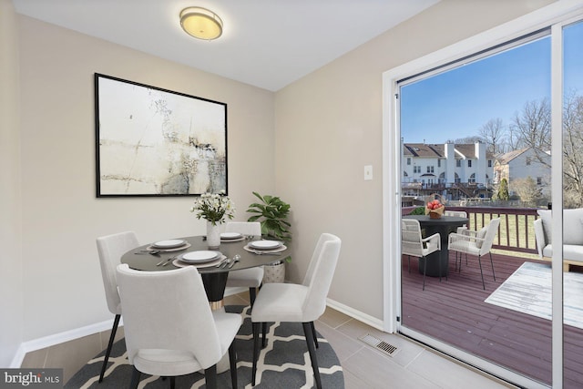 dining room featuring baseboards and visible vents