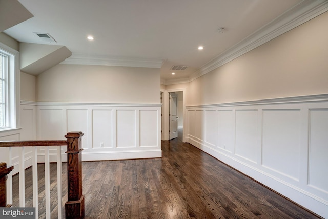 bonus room with recessed lighting, visible vents, and dark wood-style flooring