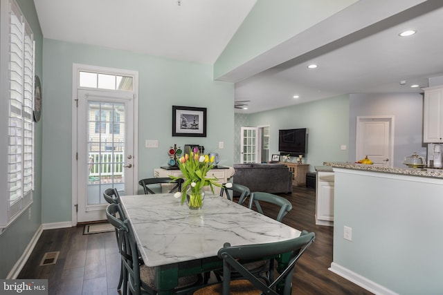 10437 Windlass Run Rd, Baltimore, MD 21220 - dining space featuring recessed lighting, visible vents, baseboards, and dark wood-style floors