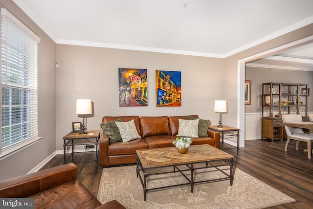 10437 Windlass Run Rd, Baltimore, MD 21220 - living area featuring baseboards, crown molding, and wood finished floors