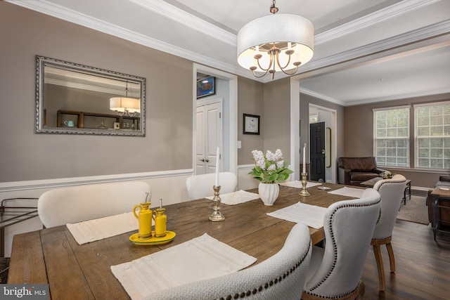 10437 Windlass Run Rd, Baltimore, MD 21220 - dining area featuring a chandelier, crown molding, and wood finished floors