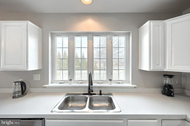 kitchen featuring a sink, dishwasher, and white cabinets