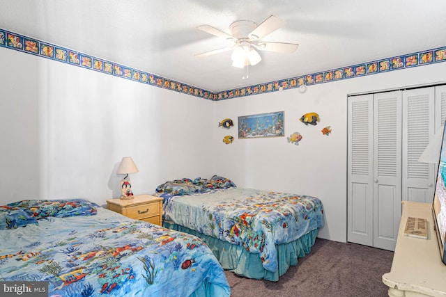 9400 Coastal Hwy Unit 1901, Ocean City, MD 21842 - bedroom featuring a closet, ceiling fan, and carpet flooring