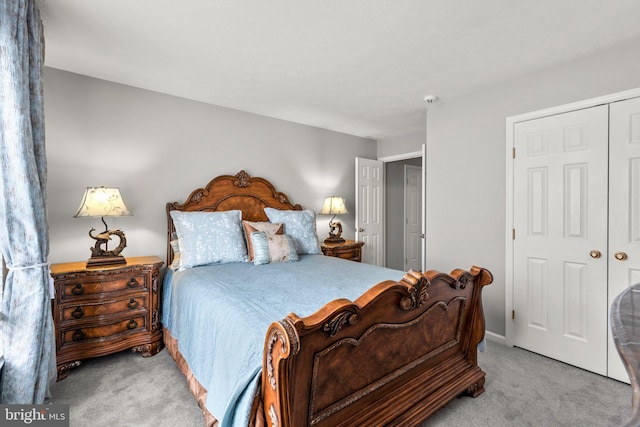 bedroom featuring carpet and a closet