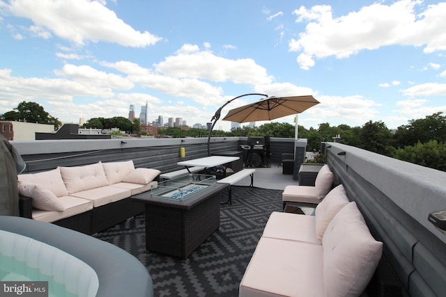 exterior space with a view of city and an outdoor hangout area