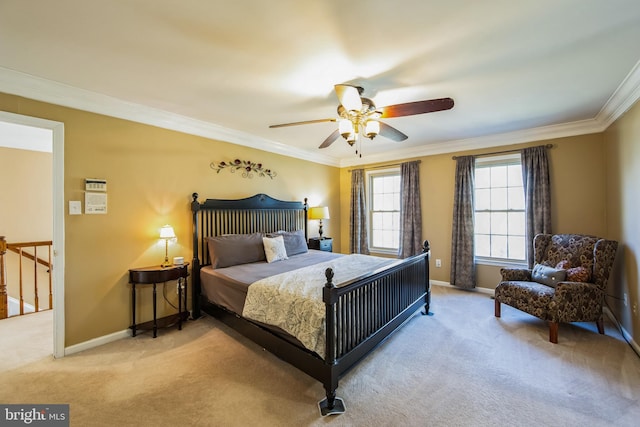 bedroom with carpet, baseboards, and ornamental molding