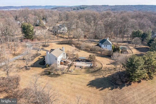 drone / aerial view with a rural view and a forest view