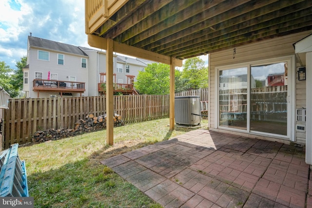 view of patio / terrace with central air condition unit and a fenced backyard