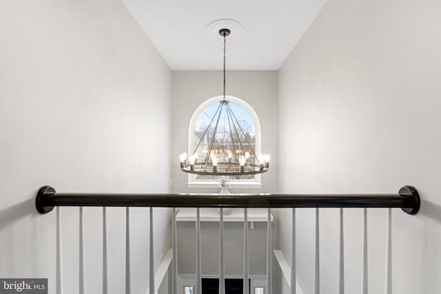 interior details with a chandelier