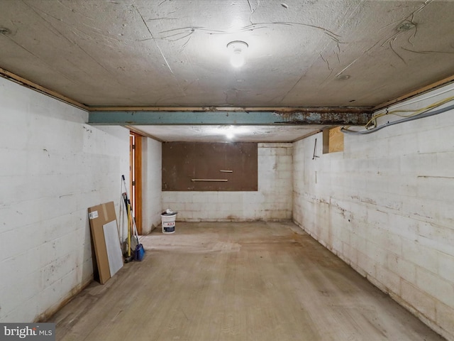 unfinished basement featuring light wood-type flooring