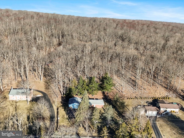 birds eye view of property with a forest view