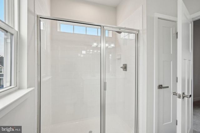 bathroom featuring a shower stall