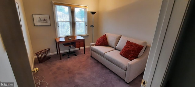 sitting room with baseboards and carpet floors