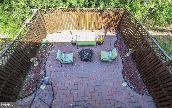 view of patio featuring a fenced backyard and an outdoor fire pit